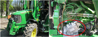 Przykład mechanicznego miernika przepływu w trakcie pomiaru zużycia paliwa traktora John Deere.